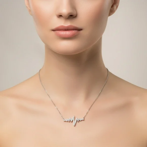 Sterling Silver .20cts Diamond Heartbeat with Chain Necklace - Picture 2 of 6